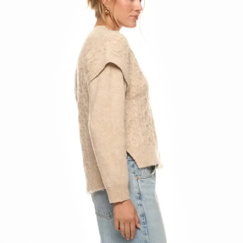 Central Park West Oatmeal Oversized Cardigan Sweater LARGE Cable Knit Beige $170 - Picture 3 of 10